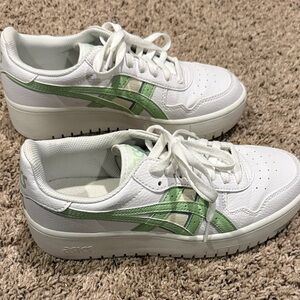 ASICS Women's White Sneakers with Green Highlights